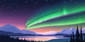 Aurora boreal sobre paisaje ártico