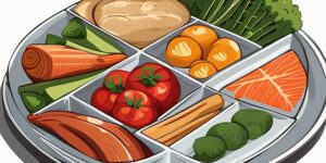 Plato colorido de alimentos frescos rodeado de una barrera saludable