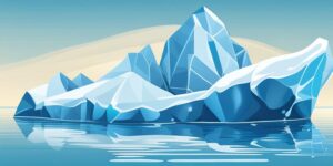 Iceberg azul brillante en agua cristalina con nieve pura